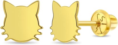 14k Yellow Gold Polished Kitty Cat Screw Back Earrings For Toddlers & Little Girls - Sweet Animal Girl Earrings For Young Girls Special Day - Adorable Young Girl Earrings For Birthday in Saudi Arabia
