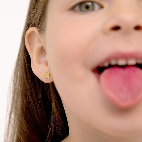 14k Yellow Gold Polished Kitty Cat Screw Back Earrings For Toddlers & Little Girls - Sweet Animal Girl Earrings For Young Girls Special Day - Adorable Young Girl Earrings For Birthday in Saudi Arabia