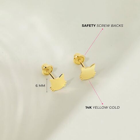 14k Yellow Gold Polished Kitty Cat Screw Back Earrings For Toddlers & Little Girls - Sweet Animal Girl Earrings For Young Girls Special Day - Adorable Young Girl Earrings For Birthday in Saudi Arabia