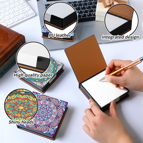 Saillong 4 قطع ماندالا الماس اللوحة ملاحظة مربع Kitsticky ملاحظة أصحاب DIY الماس الفن تخزين مربع مع 160 ملاحظات لاصقة اللوحة مذكرة الوسادة للوازم المكتبية الهدايا in Kuwait