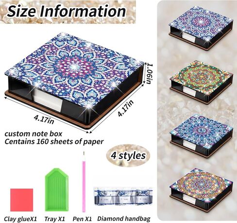 Saillong 4 قطع ماندالا الماس اللوحة ملاحظة مربع Kitsticky ملاحظة أصحاب DIY الماس الفن تخزين مربع مع 160 ملاحظات لاصقة اللوحة مذكرة الوسادة للوازم المكتبية الهدايا in Kuwait