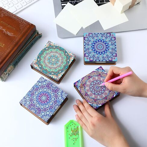 Saillong 4 قطع ماندالا الماس اللوحة ملاحظة مربع Kitsticky ملاحظة أصحاب DIY الماس الفن تخزين مربع مع 160 ملاحظات لاصقة اللوحة مذكرة الوسادة للوازم المكتبية الهدايا in Kuwait