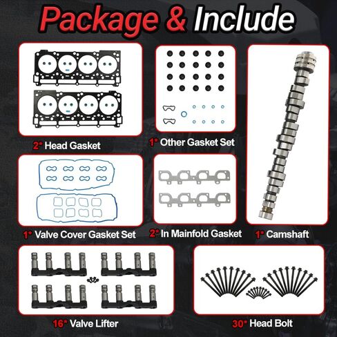 6.4 Hemi MDS Lifters Camshaft Kit with Head Gasket Set Fit for Jeep Grand Cherokee Dodge Challenger Charger Chrysler 300 6.4L V8 2012-2019 Replace#53022314AD HS26568PT in Saudi Arabia