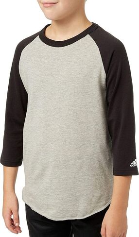adidas Boys' Triple Stripe ¾ Sleeve Heather Baseball Shirt (S, Black) in Kuwait