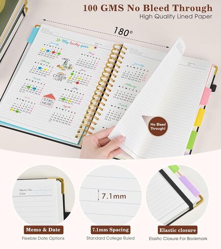 دفتر ملاحظات حلزوني كبير بغلاف مقوى مقاس 8.5 بوصة × 11 بوصة مع علامات تبويب فواصل قابلة للإزالة، 300 صفحة جلدية 5 موضوعات دفتر ملاحظات جامعي، مجلة A4 للنساء والرجال، دفاتر ملاحظات للعمل في مدرسة العمل، أسود in Kuwait