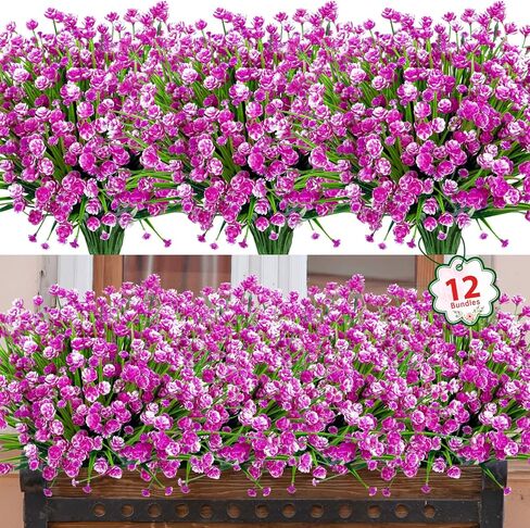 Ouddy Decor 24 Bundles Artificial Flowers for Outdoors UV Resistant Fake Plastic Plants Faux Boston Fern Greenery Stems for Spring Summer Indoor Garden Patio Window Box Kitchen Home Decor, Mixedcolor in Saudi Arabia