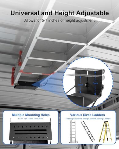 حامل تخزين سلم داخلي للشاحنة، رف سلم داخلي قابل للتعديل مناسب لسقف شاحنة مقطورة فان، دعامة سلم عالية التحمل سريعة الفك in Kuwait