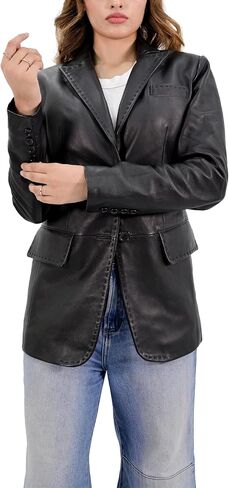 Rauly Women’s Black Genuine Leather Blazer Coat – Tailored Brown Leather Jacket Women in Saudi Arabia