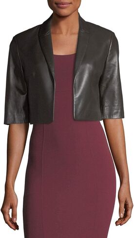 Womens Leather Shrug Lambskin Leather Crop Moto Bolero Shrug Black Jacket Slim Fit WJ018 in Saudi Arabia