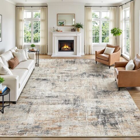 Lofus 8x10 Area Rug for Living Room, Gold Abstract Large Rugs with Non-Slip Backing, Neutral Modern Washable Carpet for Bedroom Dining Room Home Office Nursery Indoor in Saudi Arabia