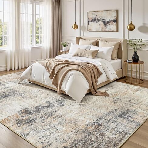 Lofus 8x10 Area Rug for Living Room, Gold Abstract Large Rugs with Non-Slip Backing, Neutral Modern Washable Carpet for Bedroom Dining Room Home Office Nursery Indoor in Saudi Arabia