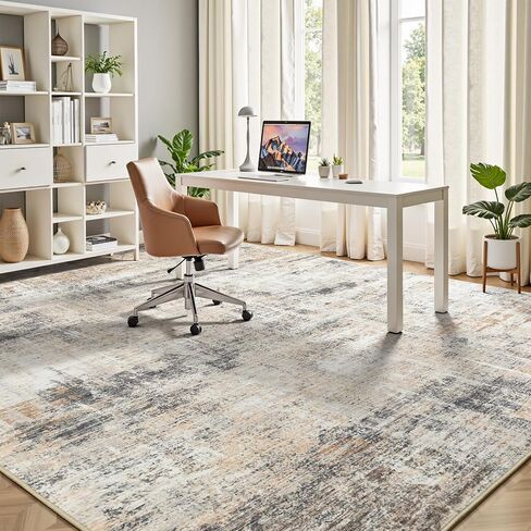 Lofus 8x10 Area Rug for Living Room, Gold Abstract Large Rugs with Non-Slip Backing, Neutral Modern Washable Carpet for Bedroom Dining Room Home Office Nursery Indoor in Saudi Arabia