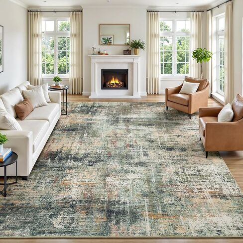 Lofus 8x10 Area Rug for Living Room, Gold Abstract Large Rugs with Non-Slip Backing, Neutral Modern Washable Carpet for Bedroom Dining Room Home Office Nursery Indoor in Saudi Arabia