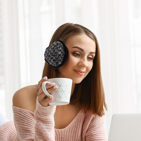 Uonlytech محبوك الأذن يفشل الأذن الشتاء تدفئة الأذن مع بطانة الصوف أسود أبيض منقوشة للأذنين للرجال النساء الرياضة في الهواء الطلق حماية الطقس البارد in Saudi Arabia
