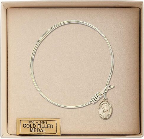 Round Eye Hook Bangle Bracelet w/St. Bernadette in Gold-Filled in Saudi Arabia