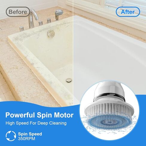 Electric Spin Scrubber, ACRIMAX Cordless Shower Cleaning Brush with 3 Ajustable Angle Head, 90mins Running Time, Extension Handle for Tub Car Shower Easy to Use, Grey in Kuwait