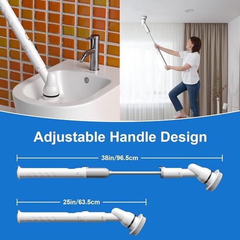 Electric Spin Scrubber, ACRIMAX Cordless Shower Cleaning Brush with 3 Ajustable Angle Head, 90mins Running Time, Extension Handle for Tub Car Shower Easy to Use, Grey in Kuwait