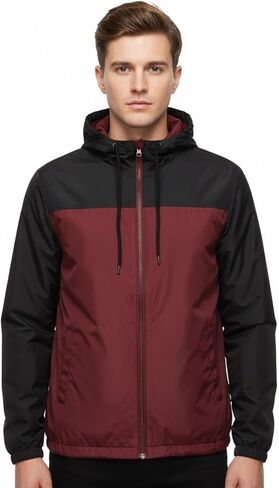 جاكيت رجالي خفيف الوزن مقاوم للرياح ومقاوم للماء ومعطف مطر بغطاء للرأس للتنزه سيرًا على الأقدام بأسلوب التسعينيات in Kuwait