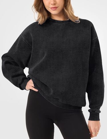 FAIABLE Womens Acid Wash Crewneck Sweatshirt Oversized Fleece Heavyweight Sweatshirts Unisex Vintage Cotton Pullover in Saudi Arabia