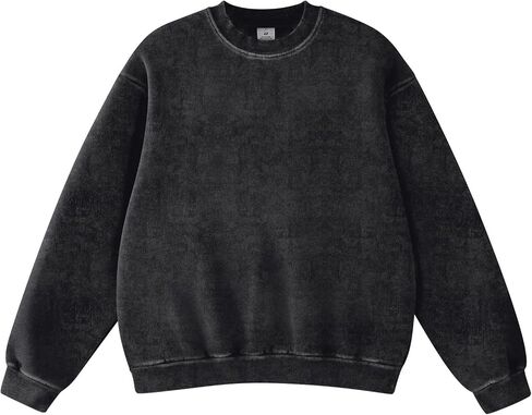 FAIABLE Womens Acid Wash Crewneck Sweatshirt Oversized Fleece Heavyweight Sweatshirts Unisex Vintage Cotton Pullover in Saudi Arabia