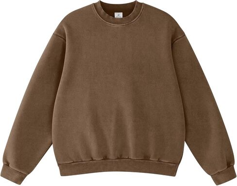 FAIABLE Womens Acid Wash Crewneck Sweatshirt Oversized Fleece Heavyweight Sweatshirts Unisex Vintage Cotton Pullover in Saudi Arabia