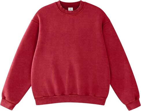 FAIABLE Womens Acid Wash Crewneck Sweatshirt Oversized Fleece Heavyweight Sweatshirts Unisex Vintage Cotton Pullover in Saudi Arabia