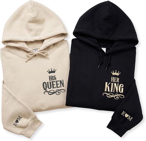 COUPLEHOODIES سترة بقلنسوة مطرزة حسب الطلب للملكة والملك مع التاريخ الأولي - هدية لعيد ميلاد عيد الحب in Saudi Arabia