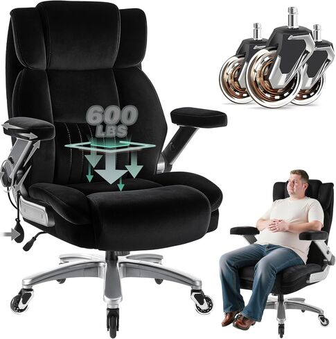 600LBS Breathable Fabric Big and Tall Office Chair with 5D Flip Arms and Pocket Spring Cushion, Ergonomic Heavy Duty Executive Office Desk Chair with Lumbor Support, High Back Computer Chair (600lbs) in Saudi Arabia