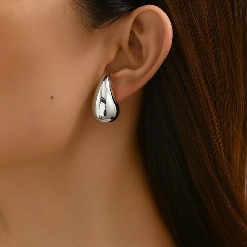 14K Gold Clip On Earrings Women,Teardrop Chunky Detachable Hoop Clip-On Earrings for Non Pierced Ears Hypoallergenic Lightweight Earring Clips in Kuwait