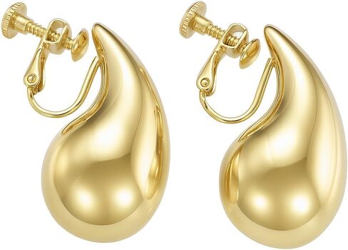 14K Gold Clip On Earrings Women,Teardrop Chunky Detachable Hoop Clip-On Earrings for Non Pierced Ears Hypoallergenic Lightweight Earring Clips in Kuwait