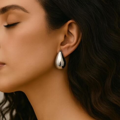14K Gold Clip On Earrings Women,Teardrop Chunky Detachable Hoop Clip-On Earrings for Non Pierced Ears Hypoallergenic Lightweight Earring Clips in Kuwait