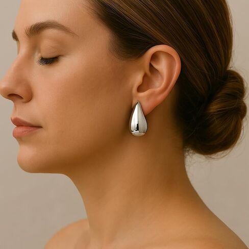 14K Gold Clip On Earrings Women,Teardrop Chunky Detachable Hoop Clip-On Earrings for Non Pierced Ears Hypoallergenic Lightweight Earring Clips in Kuwait