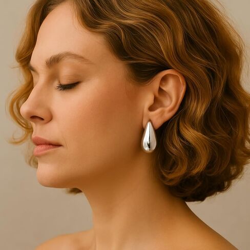 14K Gold Clip On Earrings Women,Teardrop Chunky Detachable Hoop Clip-On Earrings for Non Pierced Ears Hypoallergenic Lightweight Earring Clips in Kuwait