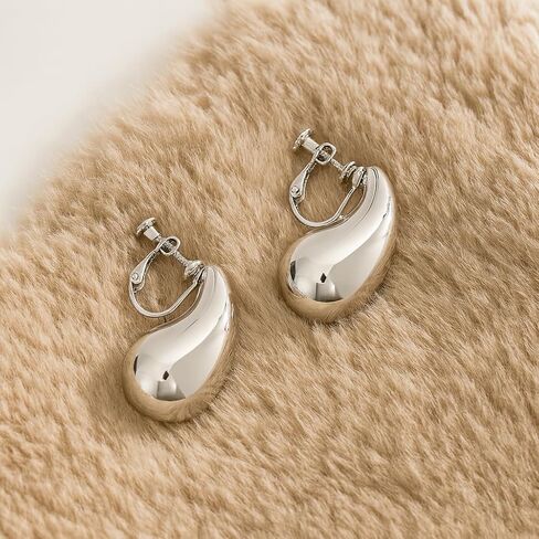 14K Gold Clip On Earrings Women,Teardrop Chunky Detachable Hoop Clip-On Earrings for Non Pierced Ears Hypoallergenic Lightweight Earring Clips in Kuwait