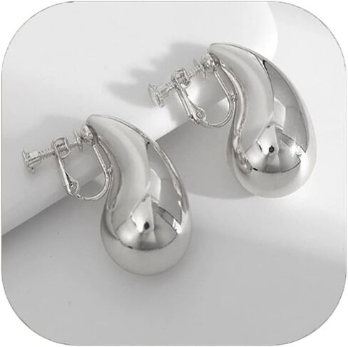 14K Gold Clip On Earrings Women,Teardrop Chunky Detachable Hoop Clip-On Earrings for Non Pierced Ears Hypoallergenic Lightweight Earring Clips in Kuwait