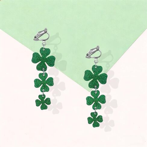 St Patricks Day Clip on Earrings for Women Acrylic Green Shamrock Irish Clover Clip on Earrings Saint Patricks Day Jewelry Gift Accessories in Saudi Arabia