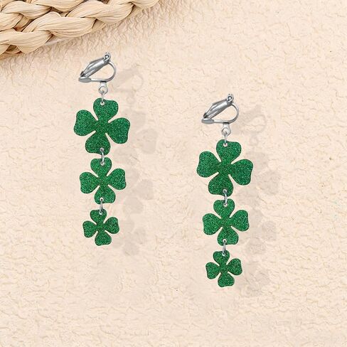 St Patricks Day Clip on Earrings for Women Acrylic Green Shamrock Irish Clover Clip on Earrings Saint Patricks Day Jewelry Gift Accessories in Saudi Arabia