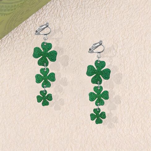St Patricks Day Clip on Earrings for Women Acrylic Green Shamrock Irish Clover Clip on Earrings Saint Patricks Day Jewelry Gift Accessories in Saudi Arabia