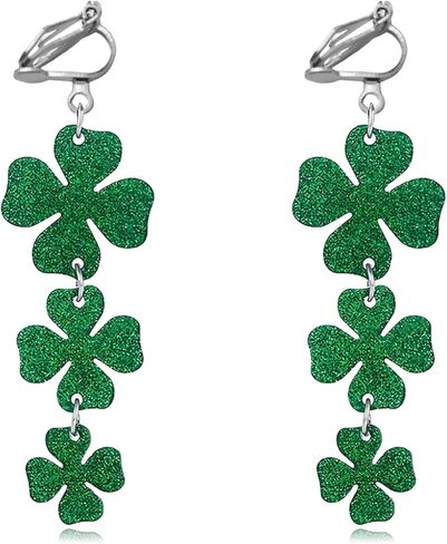 St Patricks Day Clip on Earrings for Women Acrylic Green Shamrock Irish Clover Clip on Earrings Saint Patricks Day Jewelry Gift Accessories in Saudi Arabia
