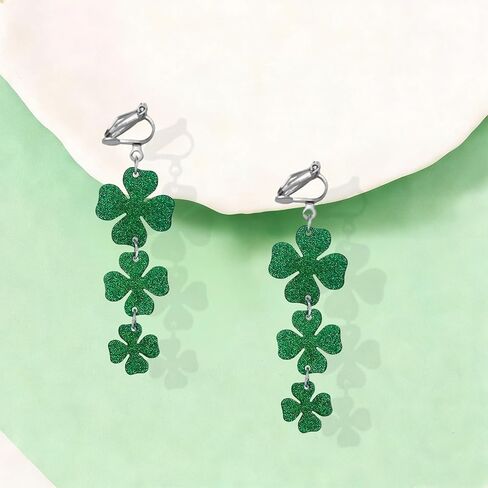 St Patricks Day Clip on Earrings for Women Acrylic Green Shamrock Irish Clover Clip on Earrings Saint Patricks Day Jewelry Gift Accessories in Saudi Arabia