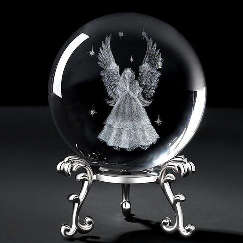 MAIBAOTA 3D Crystal Angel Gifts for Women Angel Figurines 60mm Glass Laser Ball Paperweight with Stand Glass Sphere in Saudi Arabia