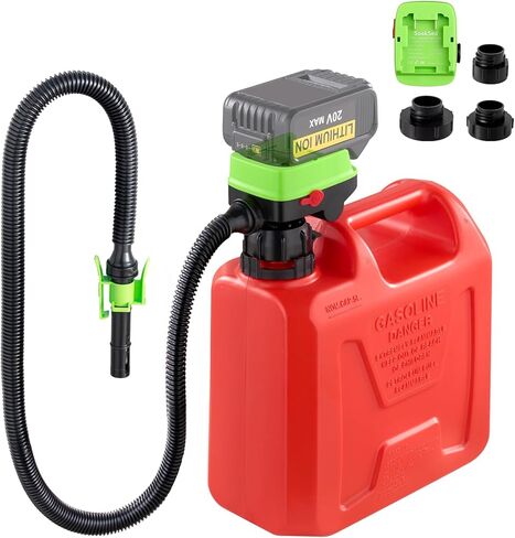 مضخة نقل الوقود مع مستشعر إيقاف تلقائي (3.2 GPM) متوافقة مع بطاريات DeWalt DCB20 وMilwaukee M18 (غير متضمنة)، مضخة وقود محمولة، مضخة غاز خرطوم 41 بوصة للديزل والبنزين و3 محولات خزان in Kuwait