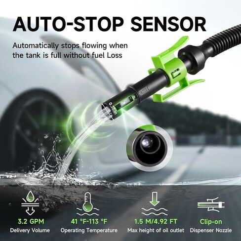 مضخة نقل الوقود مع مستشعر إيقاف تلقائي (3.2 GPM) متوافقة مع بطاريات DeWalt DCB20 وMilwaukee M18 (غير متضمنة)، مضخة وقود محمولة، مضخة غاز خرطوم 41 بوصة للديزل والبنزين و3 محولات خزان in Kuwait