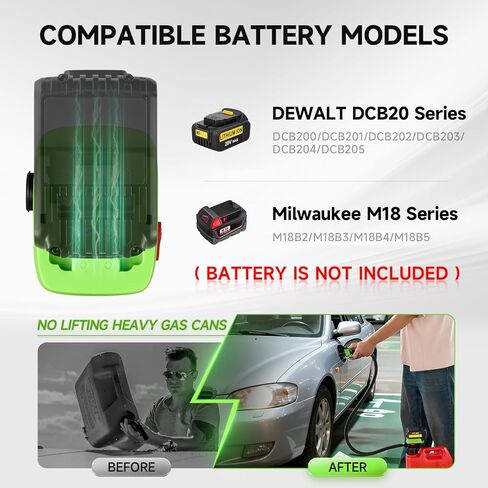 مضخة نقل الوقود مع مستشعر إيقاف تلقائي (3.2 GPM) متوافقة مع بطاريات DeWalt DCB20 وMilwaukee M18 (غير متضمنة)، مضخة وقود محمولة، مضخة غاز خرطوم 41 بوصة للديزل والبنزين و3 محولات خزان in Kuwait