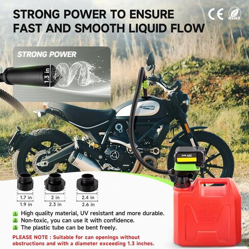 مضخة نقل الوقود مع مستشعر إيقاف تلقائي (3.2 GPM) متوافقة مع بطاريات DeWalt DCB20 وMilwaukee M18 (غير متضمنة)، مضخة وقود محمولة، مضخة غاز خرطوم 41 بوصة للديزل والبنزين و3 محولات خزان in Kuwait