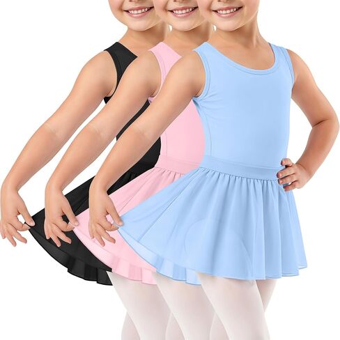 3 Pack Girls Ballet Leotards Dance Dress Tank Bodysuit Removable Tulle Skirt 2-12Y Toddler Classic Gymnastics Tutu in Saudi Arabia