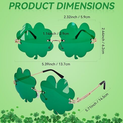 St. Patrick's Day Shamrock Four Leaf Clover Glasses, 2Pcs Green Irish Sunglasses Leprechaun Costume Party Favor in Saudi Arabia
