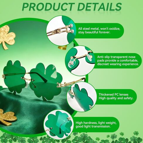 St. Patrick's Day Shamrock Four Leaf Clover Glasses, 2Pcs Green Irish Sunglasses Leprechaun Costume Party Favor in Saudi Arabia
