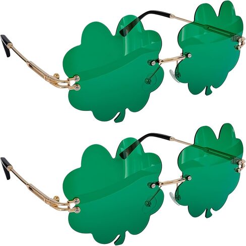 St. Patrick's Day Shamrock Four Leaf Clover Glasses, 2Pcs Green Irish Sunglasses Leprechaun Costume Party Favor in Saudi Arabia