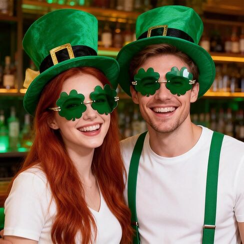 St. Patrick's Day Shamrock Four Leaf Clover Glasses, 2Pcs Green Irish Sunglasses Leprechaun Costume Party Favor in Saudi Arabia
